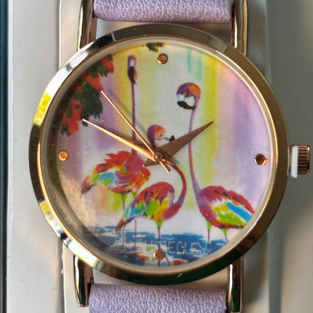 NEW! Ellen Negley Art Lavender Flamingo Wrist Watch
